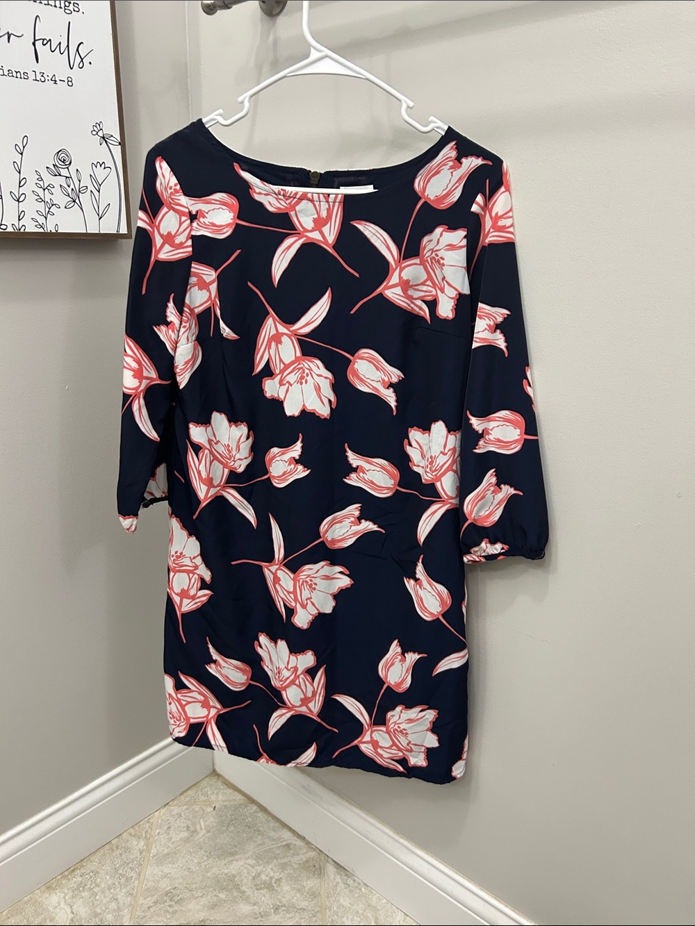 Old Navy Navy Midi Dress with Coral Floral Print